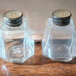 Vintage Square Cut Button Top Glass Salt and Pepper Shakers
